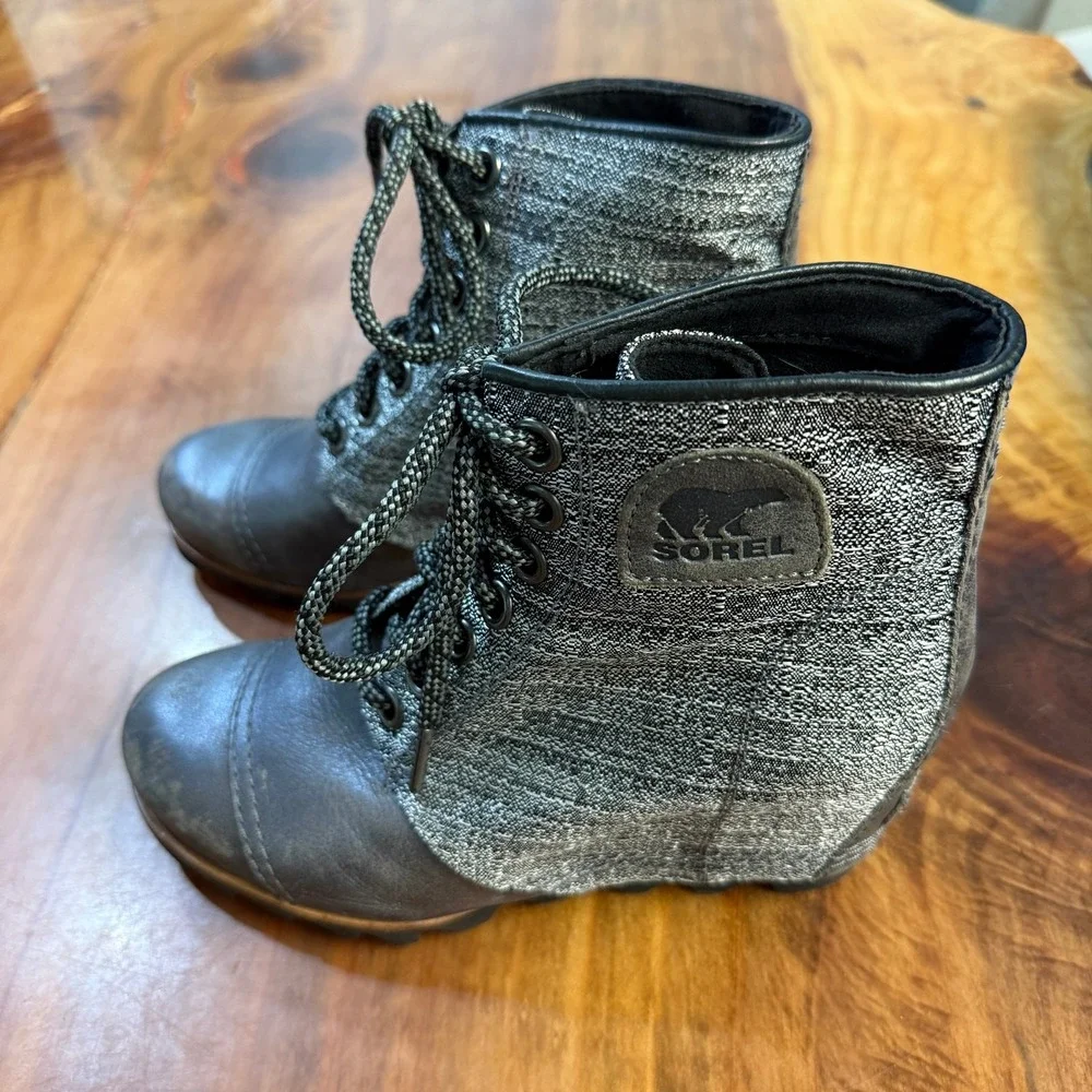 Sorel PDX Wedge Women's Ankle Boots 7.5 M Leather Quarry Gray Lace Up